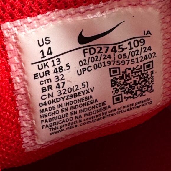 Nike Alpha Huarache Elite 4 Low Mens Size 14 Baseball Cleats Metal Red White NEW - Picture 7 of 7